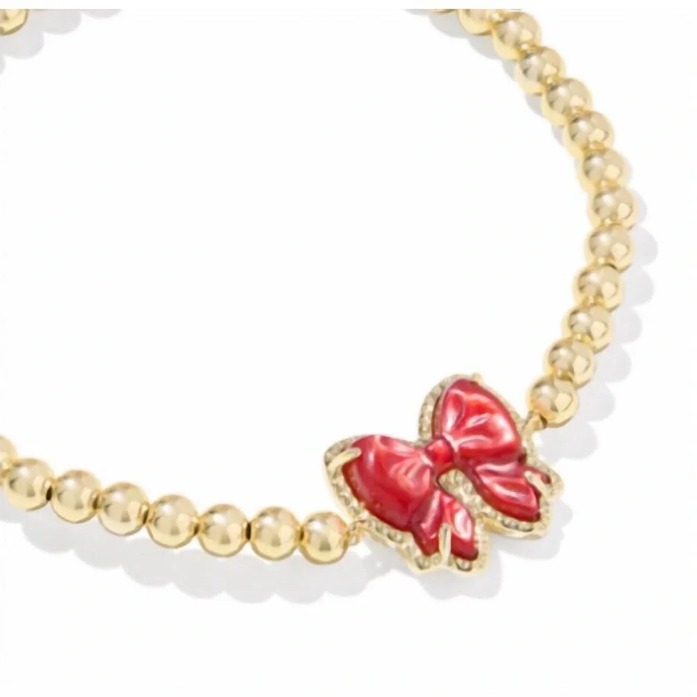 NEW KENDRA SCOTT haley bow stretch bracelet in‎ gold scarlet red